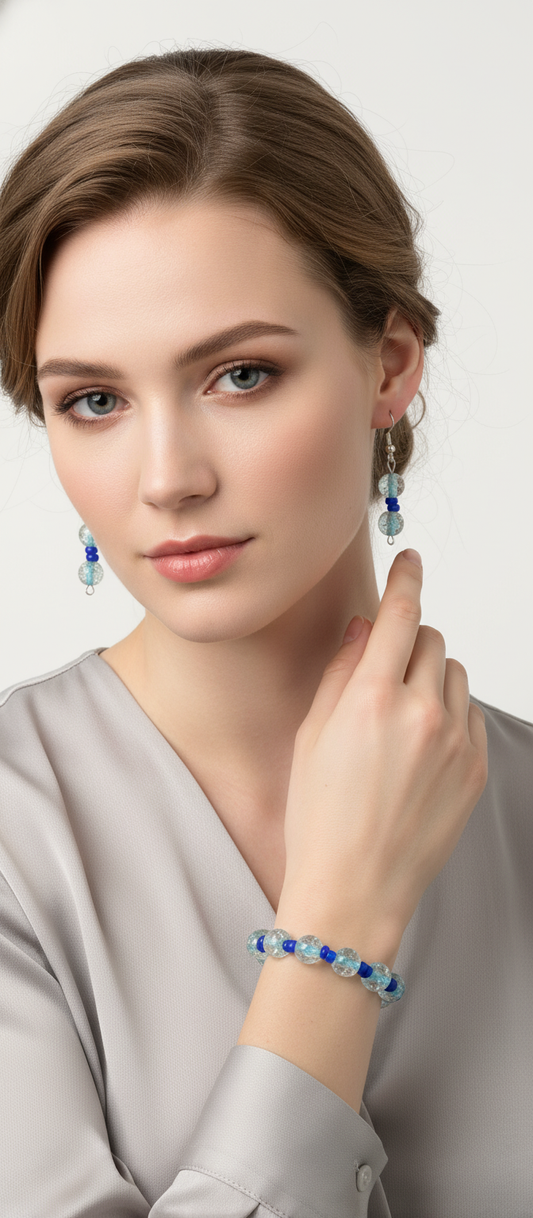 Aqua Blue Beaded Bracelet and Earring Set
