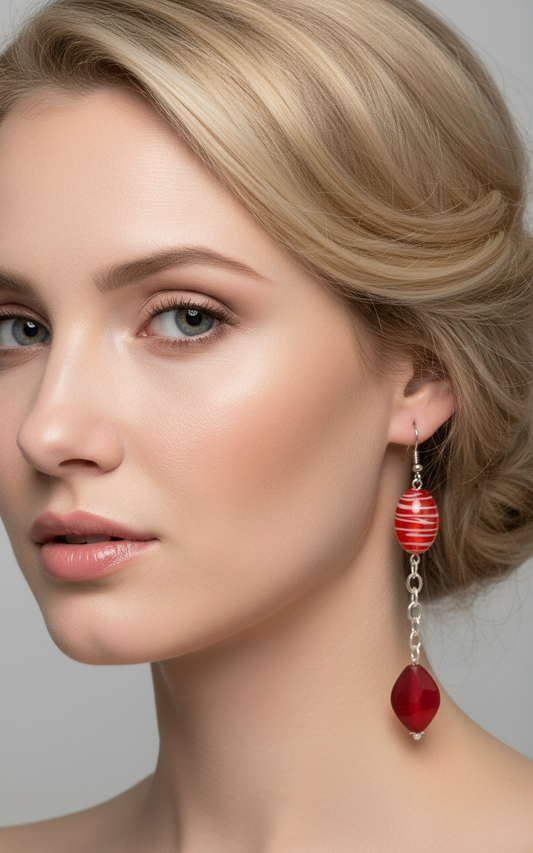 Red Glass Chain Earrings