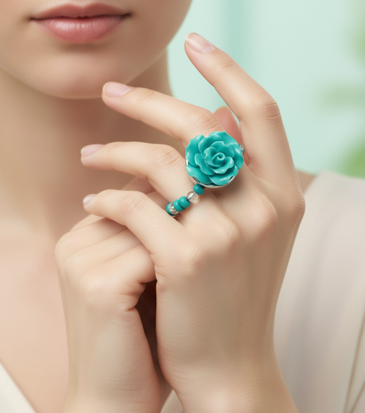 Aqua Green Flower Ring