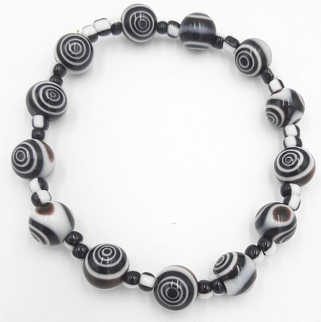 Black and White Swirl Glass Bead Bracelet
