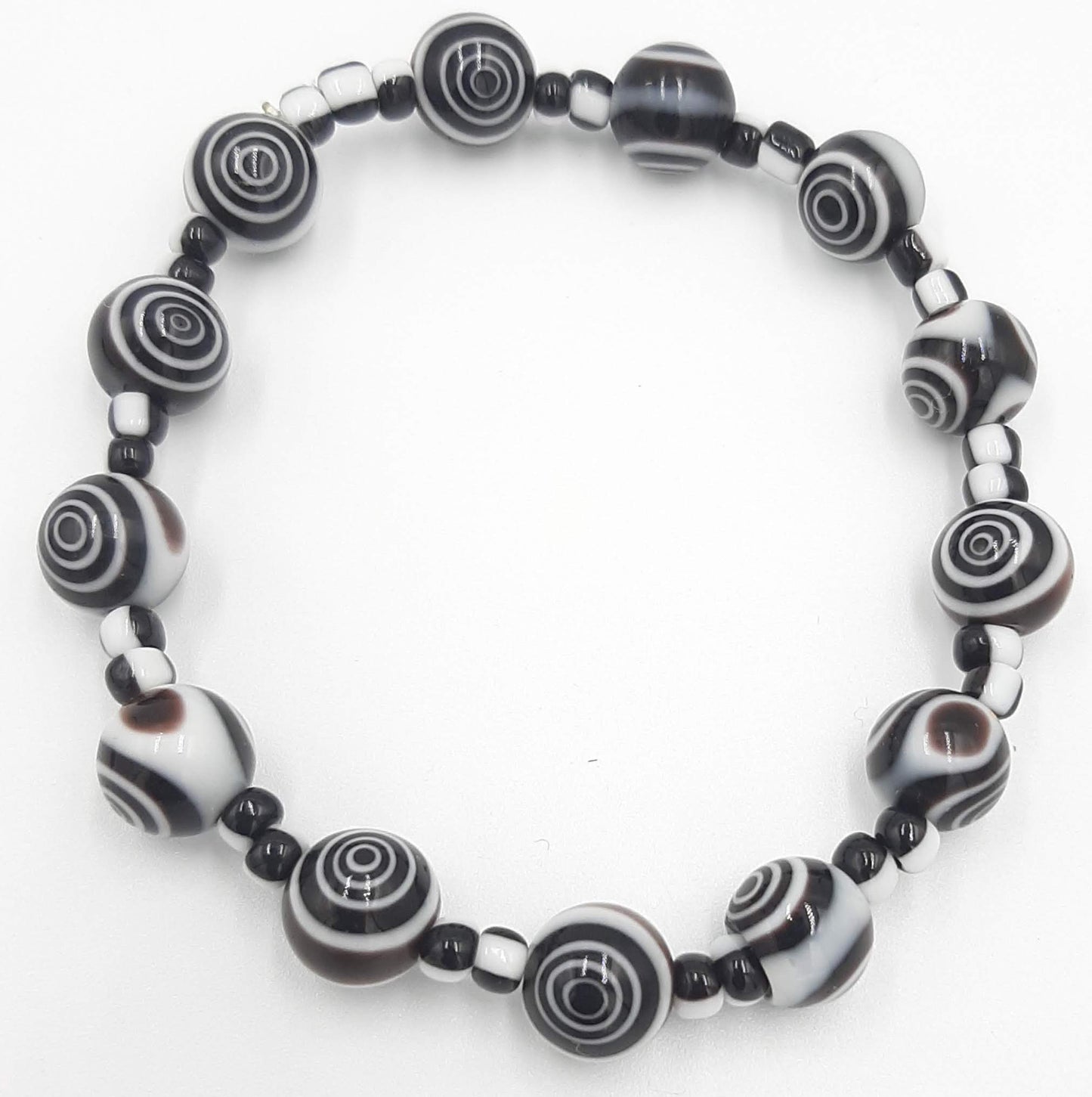 Black and White Swirl Glass Bead Bracelet