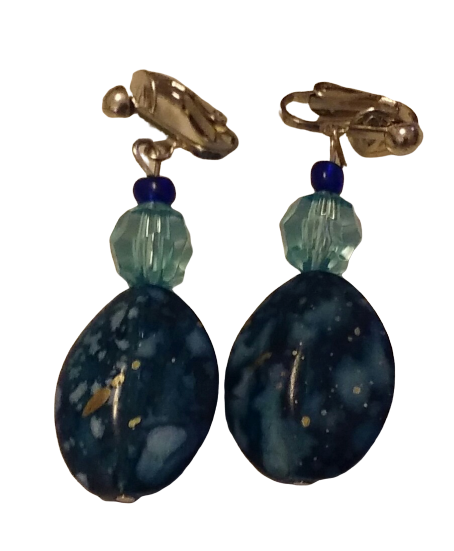 Blue & Green Beaded Clip-On Earrings