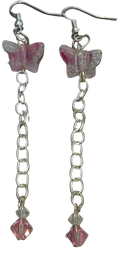 Butterfly Clear Chain Earrings - Pink & Gray Crystal Dangle
