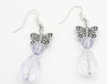 Delicate Butterfly Crystal Drop Earrings with Silver Charm