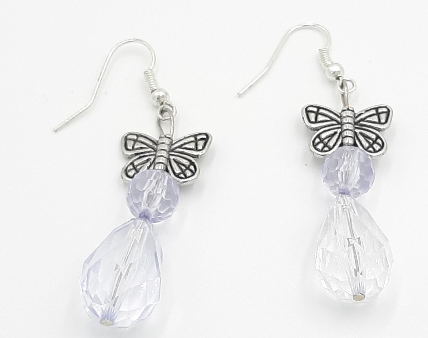Delicate Butterfly Crystal Drop Earrings with Silver Charm