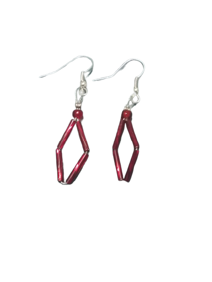 Diamond-Shaped Drop Earrings - Burgundy Red
