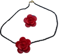 Red Rose Choker Necklace and Ring Set