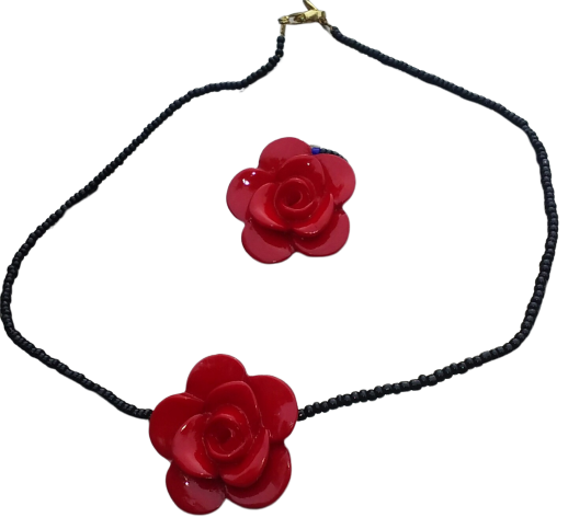 Red Rose Choker Necklace and Ring Set