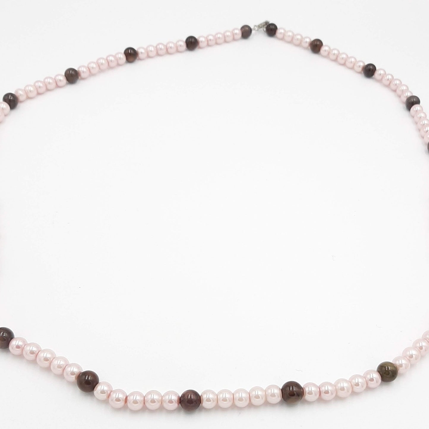 Pink Pearl and Brown Glass Bead Necklace
