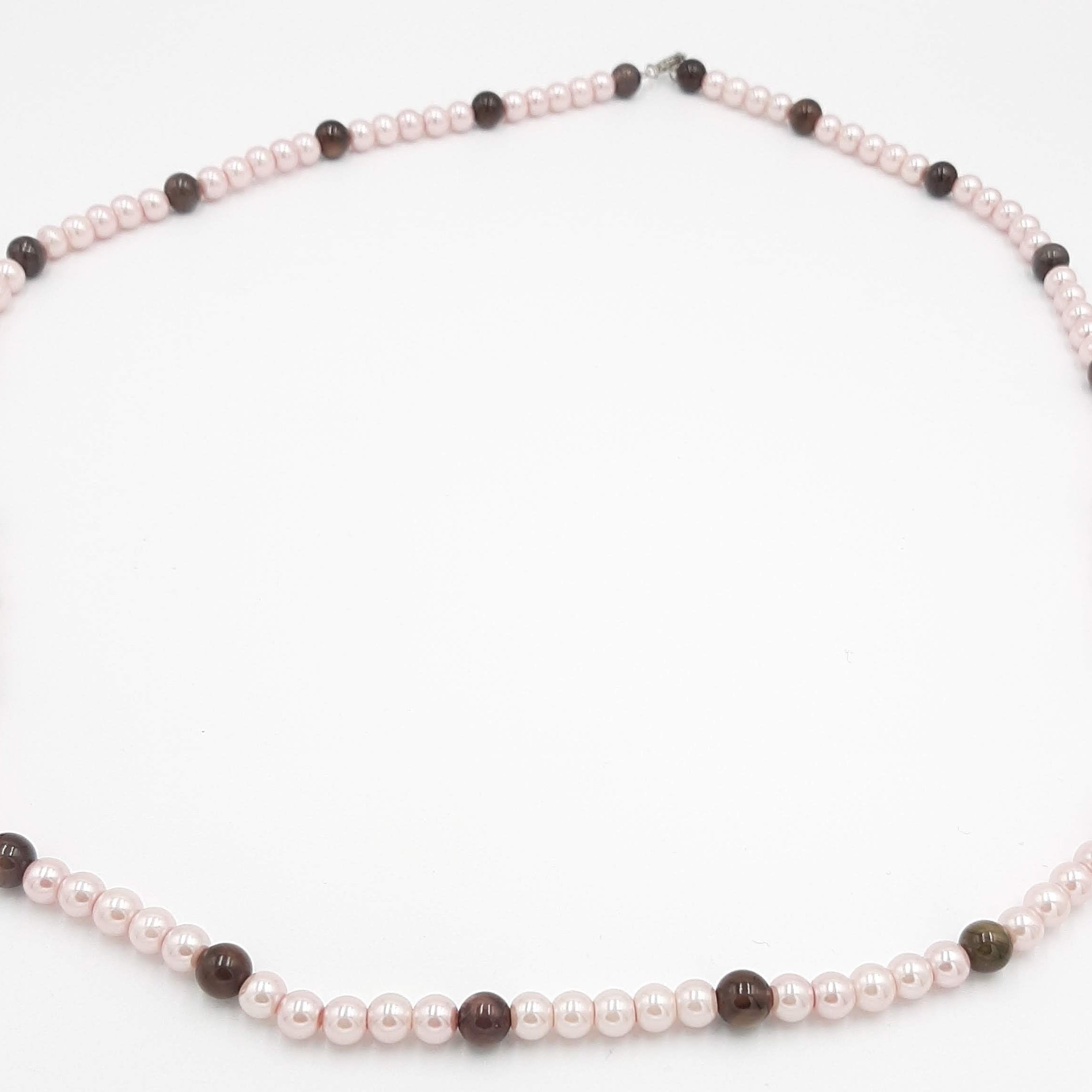 Pink Pearl and Brown Glass Bead Necklace