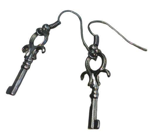 Vintage Skeleton Key Earrings - Gunmetal Black Crown Charm
