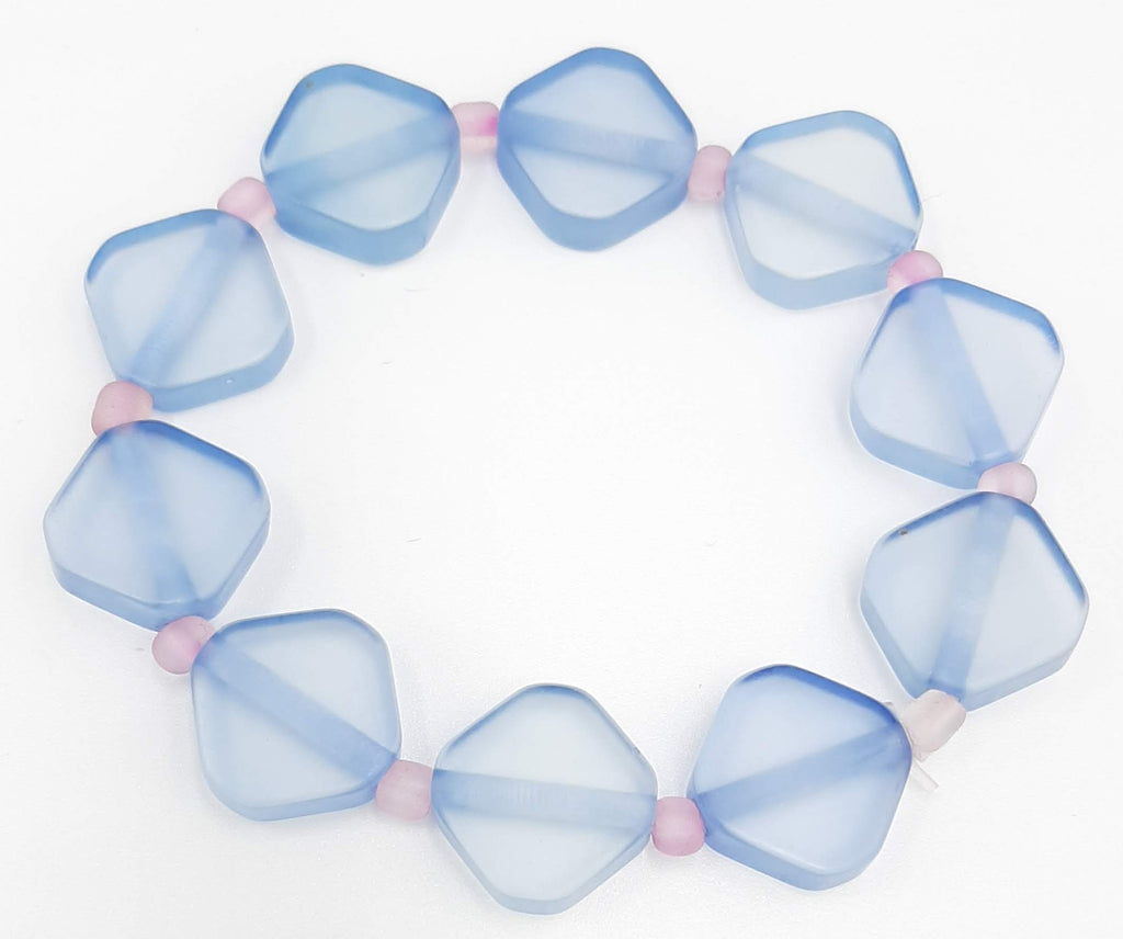 Light Blue & Pink Glass Bead Bracelet - Translucent Elegance