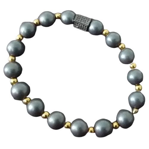 Men's Gray Pearl and Gold Bead Bracelet - Elegant Jewelry