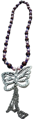 Pearl Butterfly Necklace with Chain Tassel - Purple & Silver Statement Jewelry