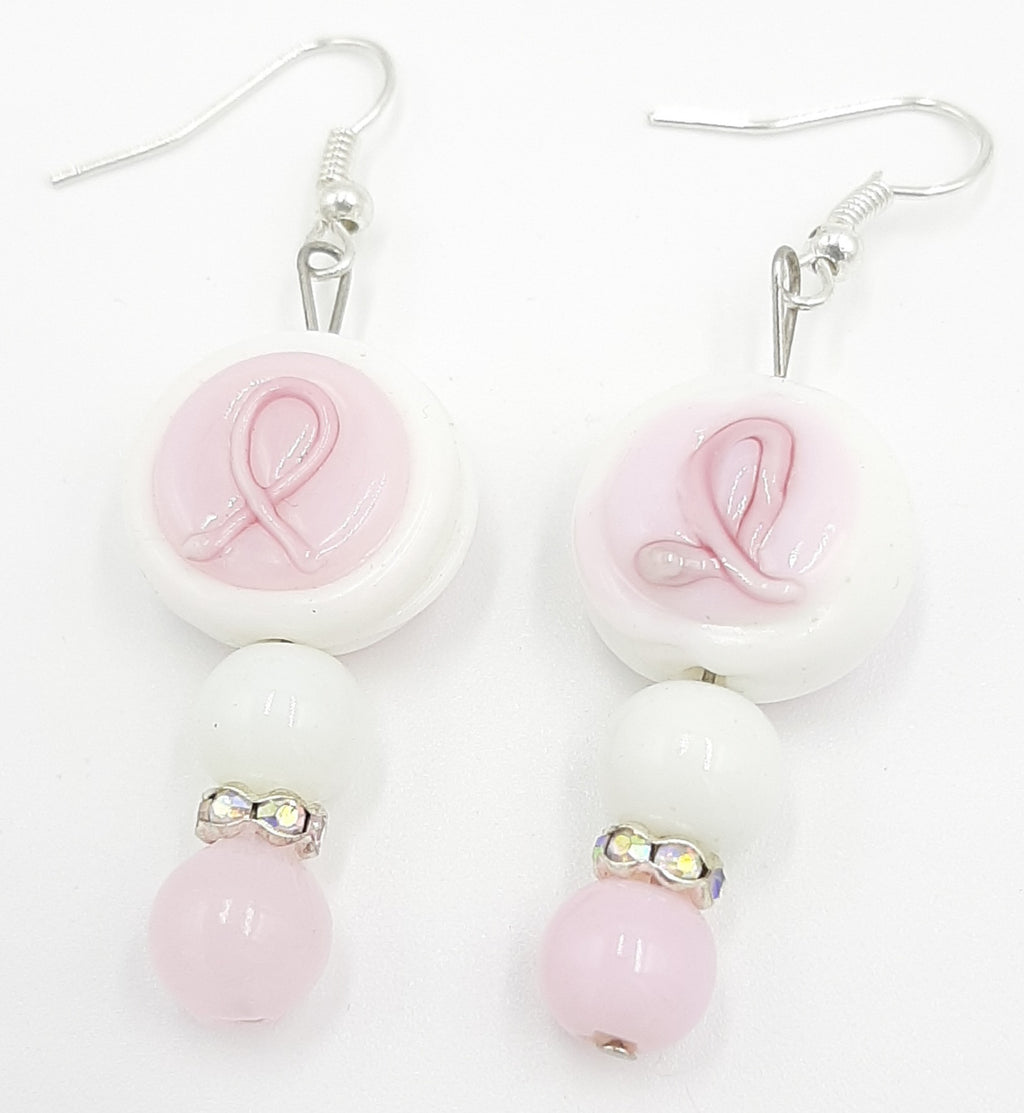 Pink and White Cancer Earrings