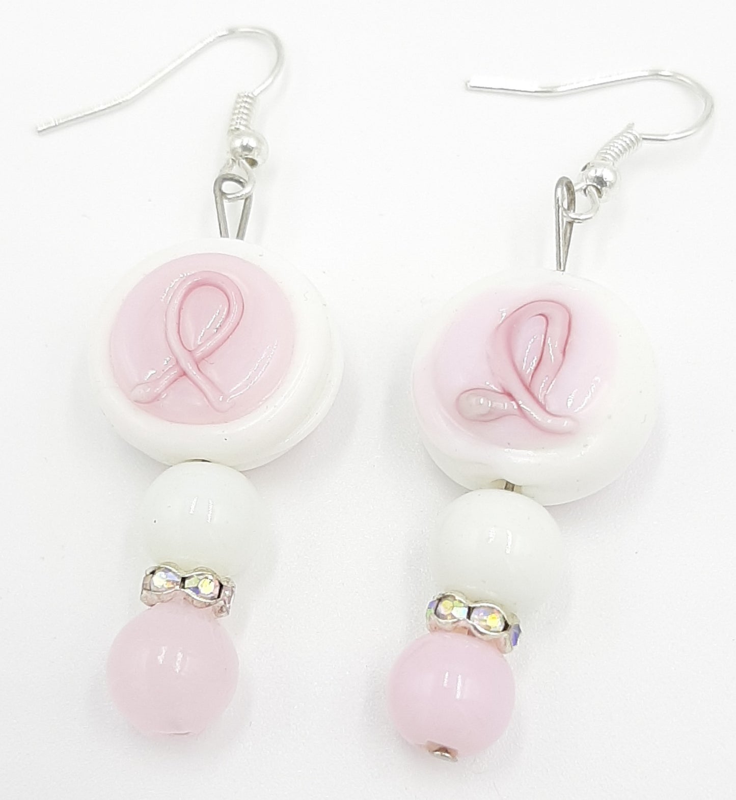 Pink and White Cancer Earrings