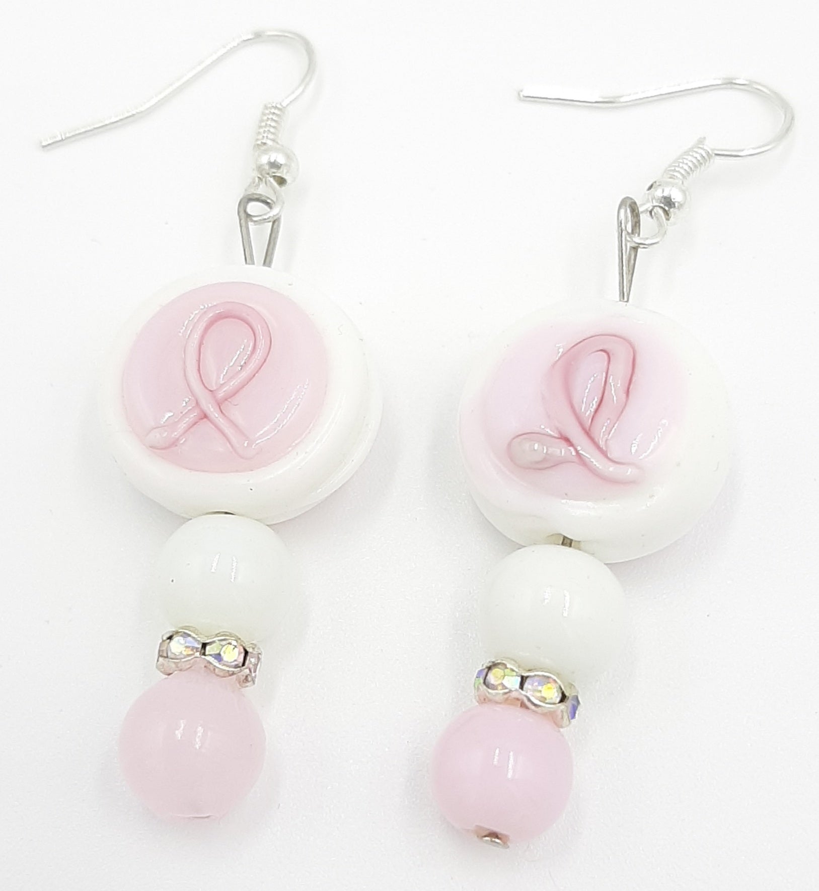 Pink and White Cancer Earrings