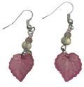 Pink Leaf Earrings with Pearl Accents