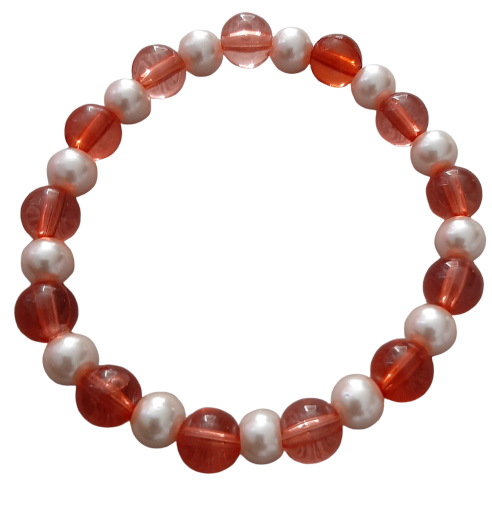 Pink & Red Beaded Bracelet - Pearl and glass stretch Bracelet
