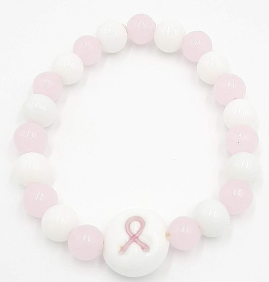 Pink and White Cancer Awareness  Bracelet
