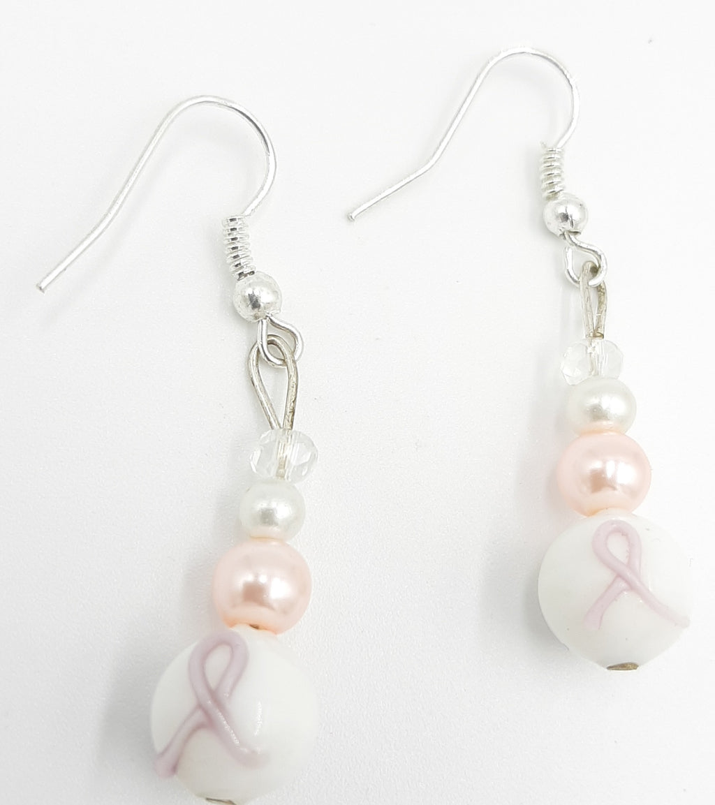 Pink Ribbon Awareness Earrings - Breast Cancer Support