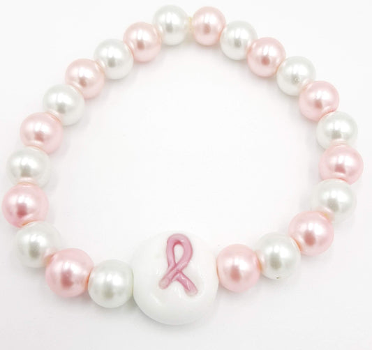 Pink & White Pearl Cancer Awareness Bracelet