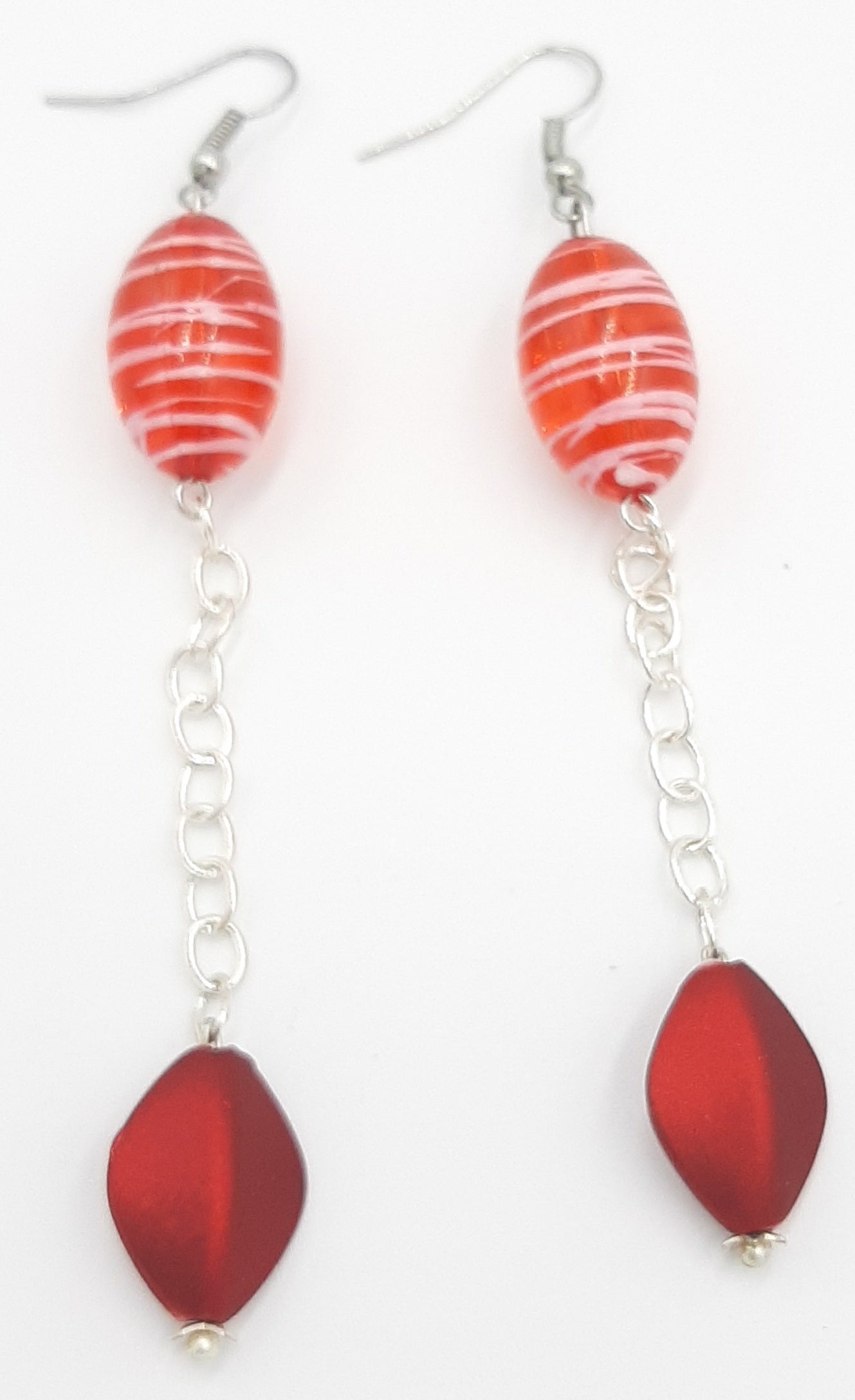 Red  Glass Chain Earrings
