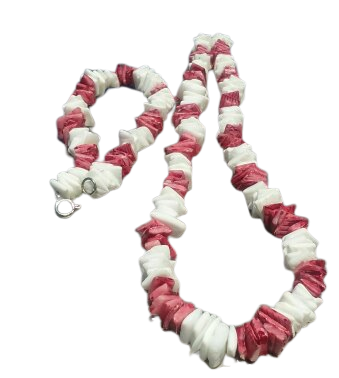 Seashell Necklace & Bracelet Set - Red & White Coastal Elegance