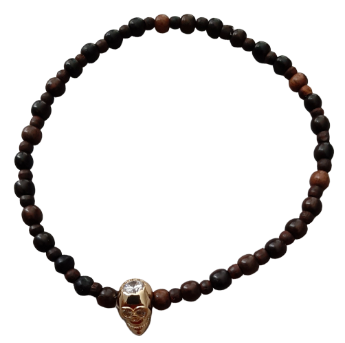 Skull and Brown Beaded Bracelet
