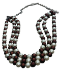 Three Layer Brown and White Pearl Necklace