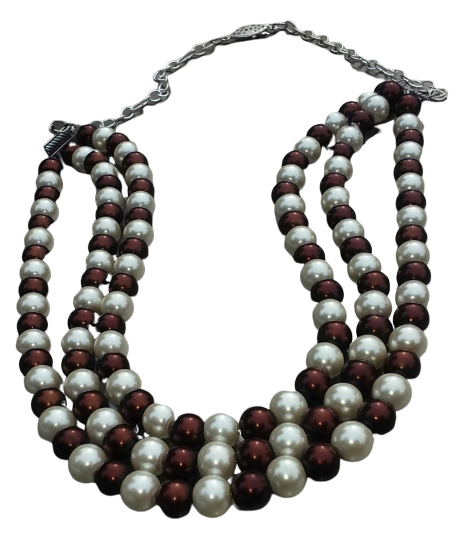 Three Layer Brown and White Pearl Necklace