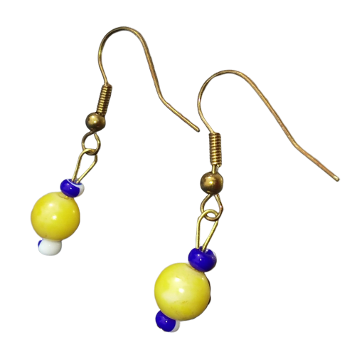 Yellow Blue and White Beaded Earrings