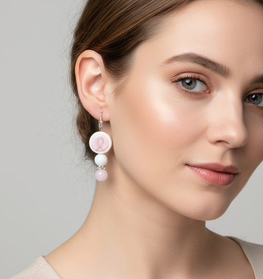 Pink and White Cancer Earrings