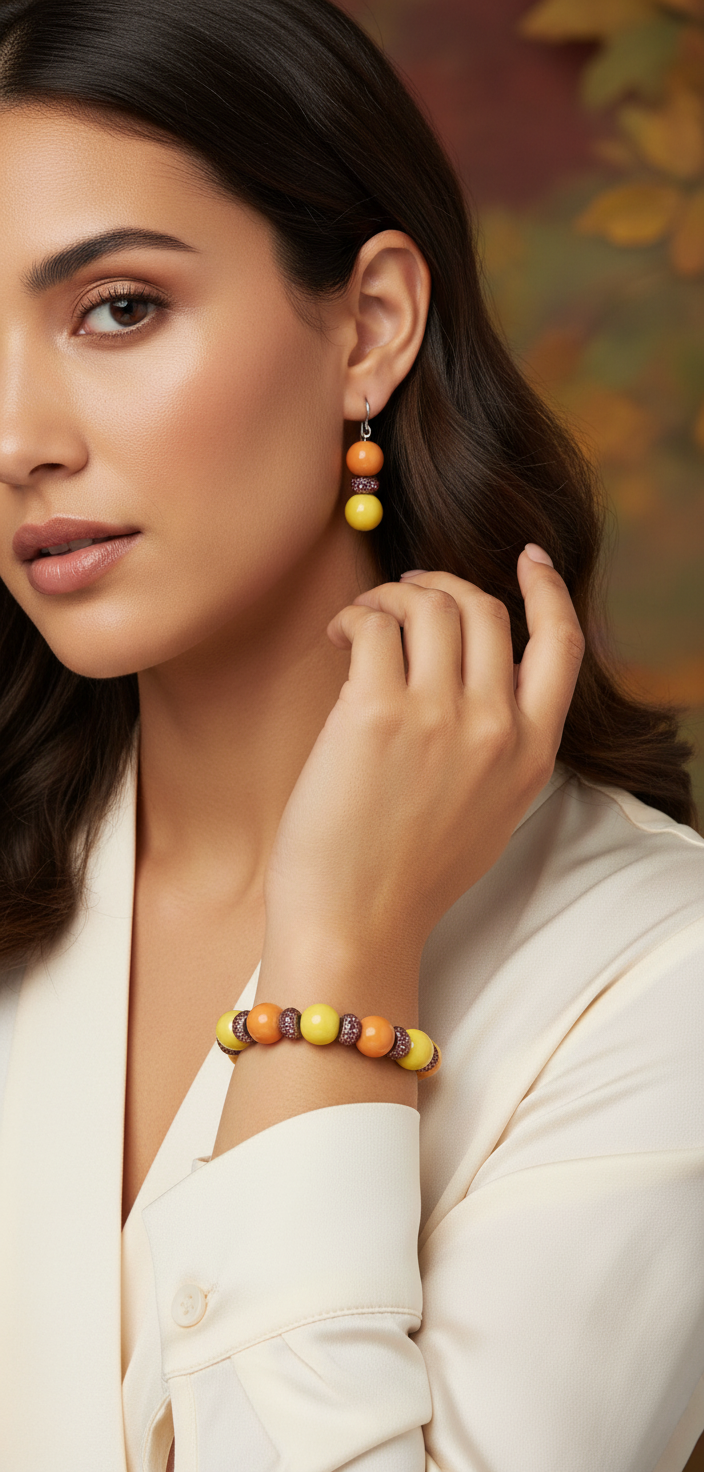 Autumn Colors Glass Bead Bracelet & Earring Set