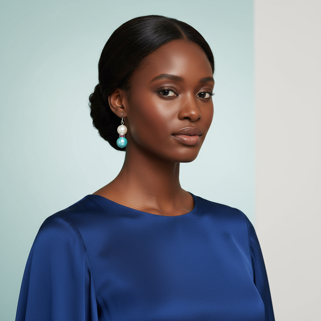 Ocean Breeze Dangly Earrings on Black model