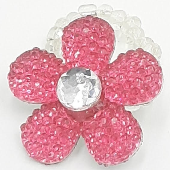 Pink Flower Button Ring