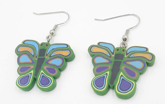 Colorful Butterfly Dangle Earrings - Green Purple Blue