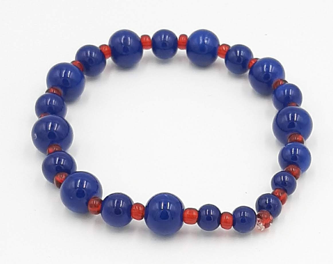 Blue and Red Beaded Bracelet -Handmade Stretch Bracelet