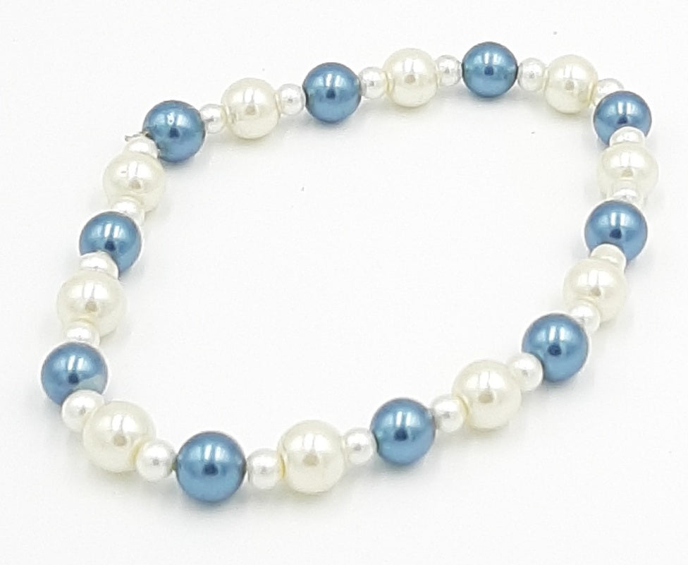 Blue & White Pearl Beaded Bracelet