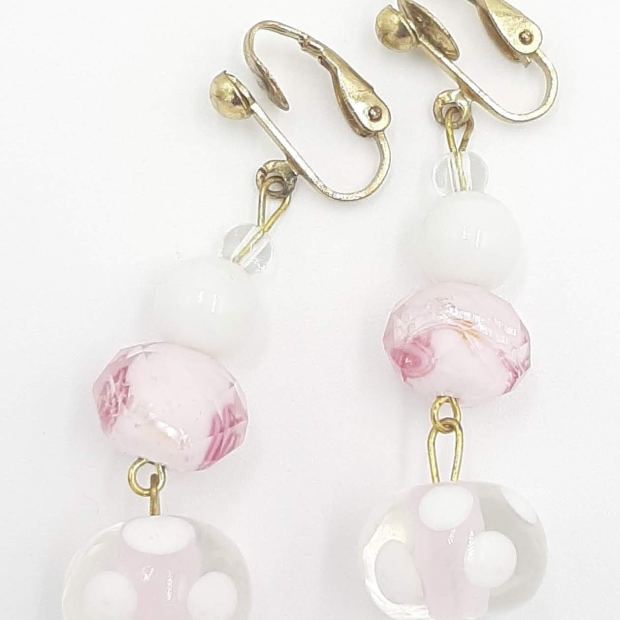 Pink Flower Glass Bead Clip-On Earrings - Delicate Floral