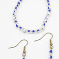 Blue White and Clear Seed Bead Bracelet and Earring Set